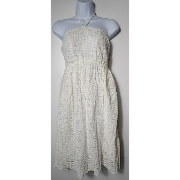 Anthropologie HD in Paris Dress 00 Mini Eyelet Halter White Cottage Core Coquett - Picture 14 of 16